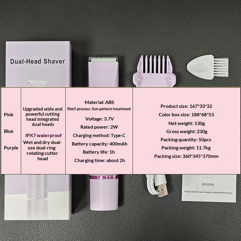 Épilateur Électrique Femme Double Tête – Rechargeable & Lavable